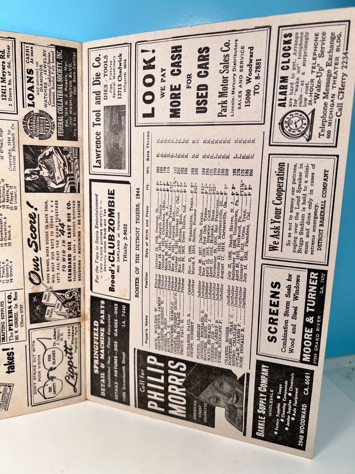 🔥 1944 Detroit Tigers Program v White Sox Uns. Steve O'Neil Mgr. Autograph🔥 - Image 4 of 4