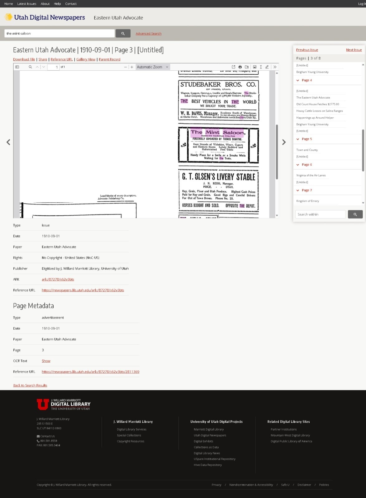 THE MINT SALOON PRICE UTAH TOKEN. (MATT WARNER AFFILIATED) THOMAS DUMAYNE T.D. eBay