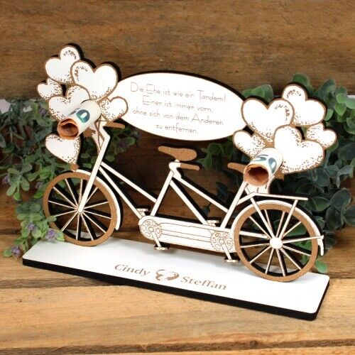 Geschenk Hochzeit Tandem Herzballons personalisiert Fahrrad mit Namen für Geld ❤ - Bild 1 von 4