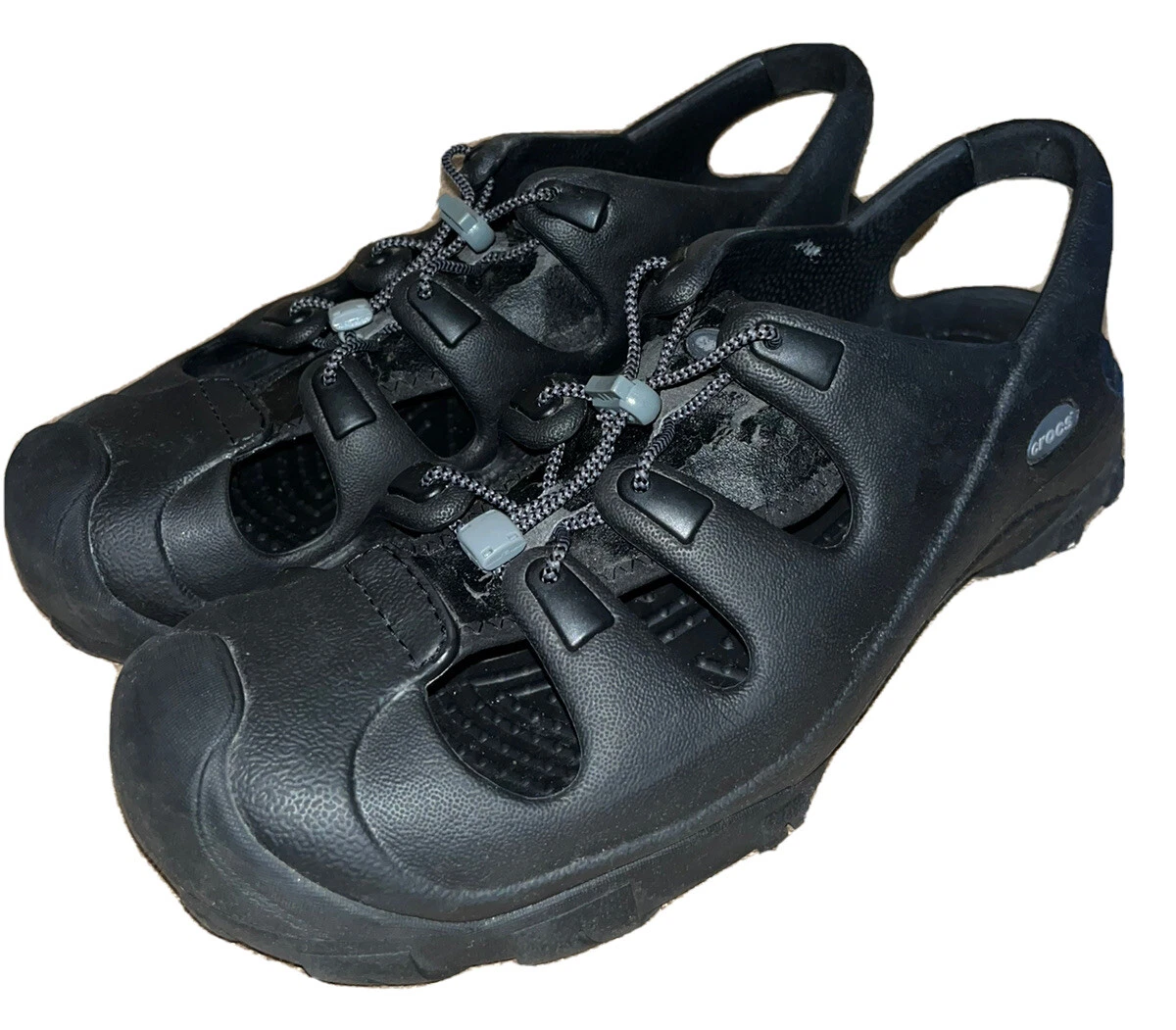 Crocs Mens Size 12 Trail Break Fisherman Black Sandal Cinch Lace