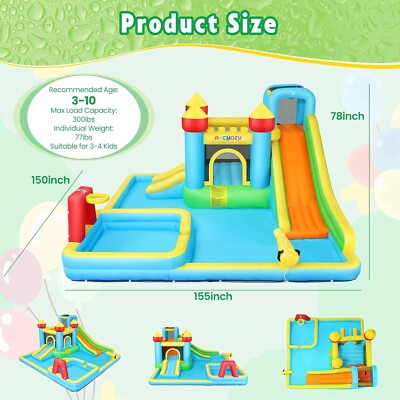 Bounce House Inflatable Water Slide Bounce Castle with Blower for Kids 3-12 Gift
