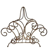 Magazine Rack  Hollywood Regency Gold Metal French Scrolled ,Record Mcm 19×17"