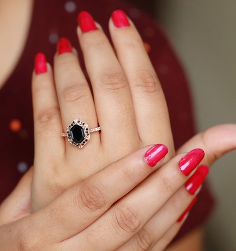 Black Onyx Ring Sterling Silver Black Onyx Ring For Women Vermeil Ring - Picture 6 of 9