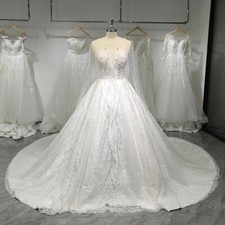 Long Sleeve Wedding Dresses Shining Beading Lace Up Invisible Neck Bridal Gowns