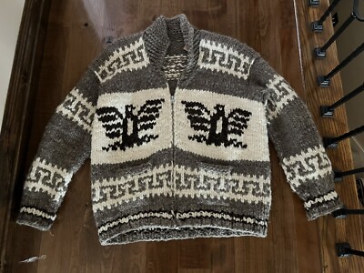 Cowichan Indian Canada Hand Knit Wool Cardigan Eagle Sweater Full