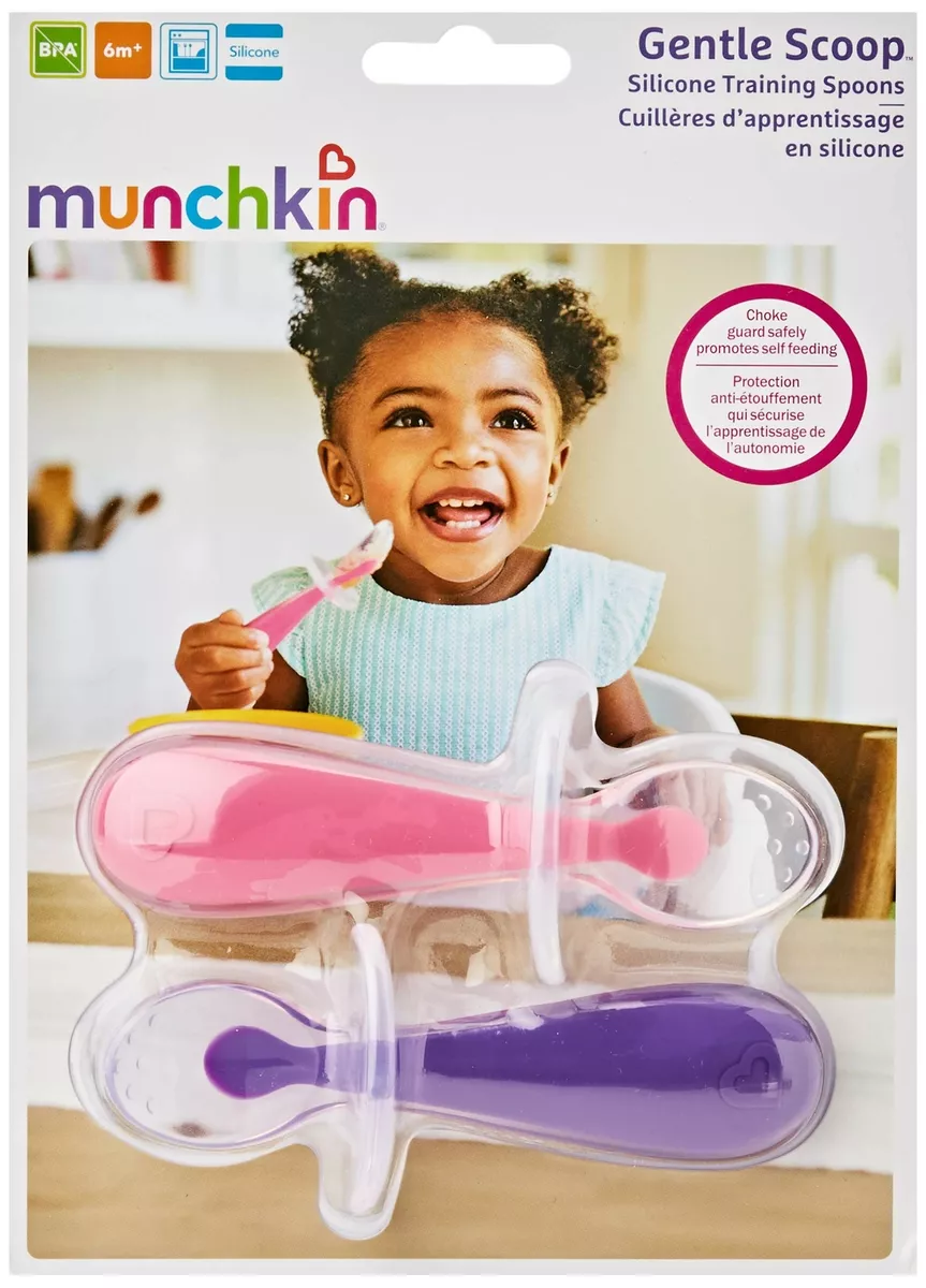 Munchkin Gentle Scoop Silicone Training Spoons, 2 Pack in Pink/Purple