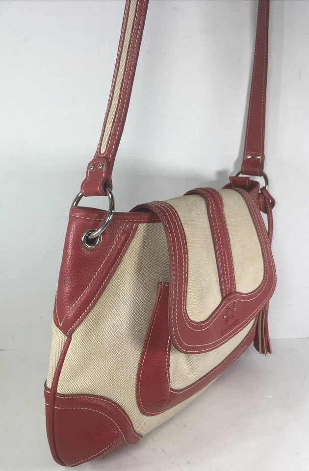 Bolso de hombro Stone Mountain beige de lona de cuero rojo Foto 4 de 4
