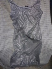 Haute Monde Silver Party Dress, Size M, Junior Dress, Sleeveless Stretch Materia