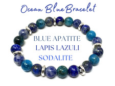 Ocean Blue Bracelet: 8 mm Crystal Beads Blue Apatite, Lapis Lazuli,  Sodalite 
