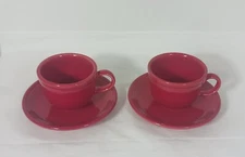 Set Of 2 Fiestaware Scarlet Red Coffee Tea Cups & Saucers Homer Laughlin Fiesta