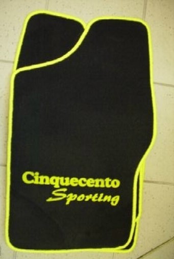 Tapis de sol en moquette pour Fiat Cinquecento sur mesure noir et liseré jaune