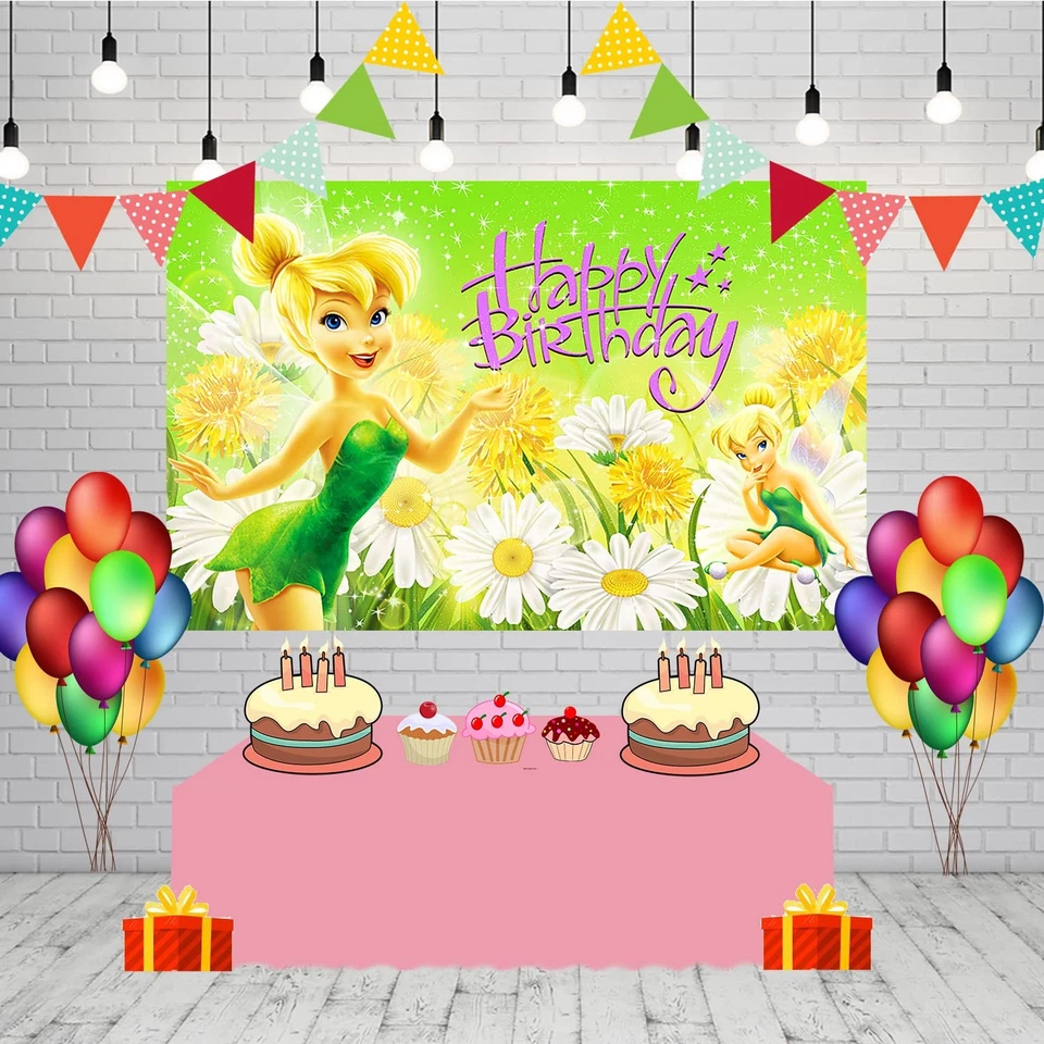 Basifoto Tinkerbell Birthday Party Backdrop 5x3ft Green Polyester - Image 3 of 4
