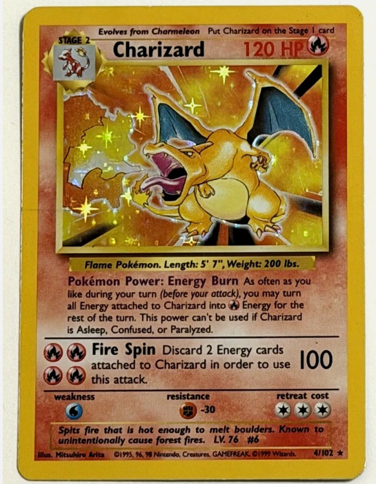 Pokémon TCG Charizard Base Set 4/102 1999 Unlimited Holo Rare MP-new！