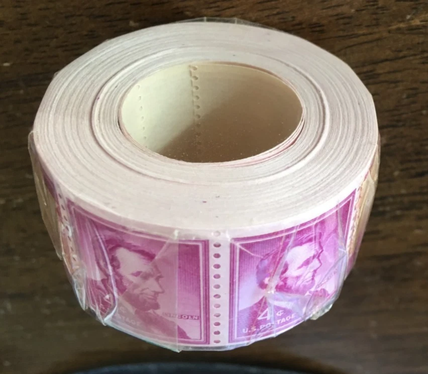 Abraham Lincoln 4 cent stamps purple Sealed Roll of 500 Stamps RARE MINT NH OG - Image 3 of 3