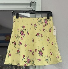 Anthropologie XS The Tilda Mini Slip Skirt Yellow And Pink Floral Pattern NWT
