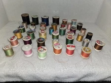 Vintage Sewing Thread on Spools Various Colors Assorted Brands Lot of 40