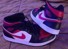 Nike Air Jordan 1 Mid Bred Toe 554724-079 Men's Size 10.5 Black Red White
