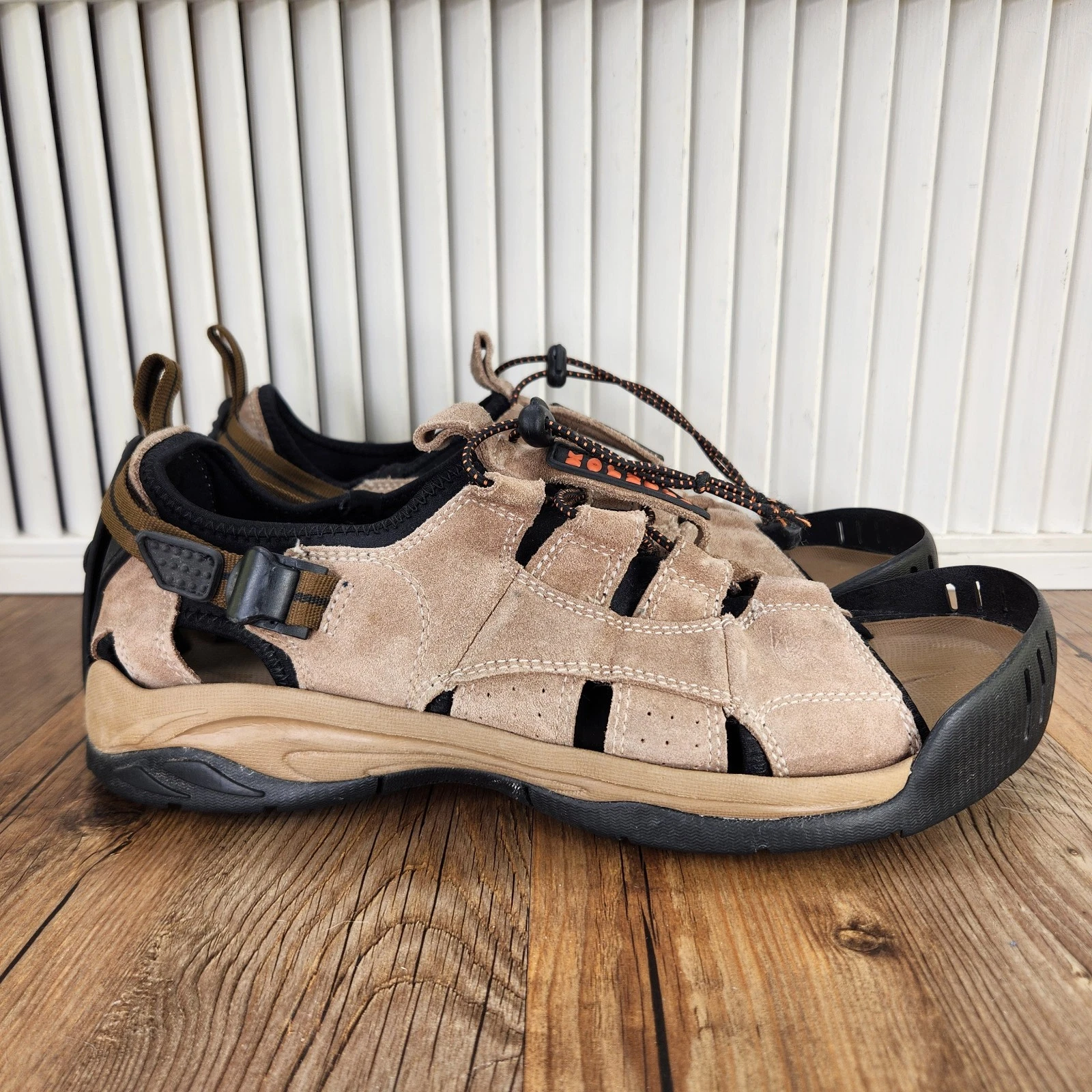 Korkers Swift Current Fishing Sandals Mens Sz 12 Brown Waterproof Suede OmniTrax