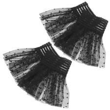 1 Pair Reusable Lace Fingerless Wrist Cuffs for Women Black Chiffon Accent