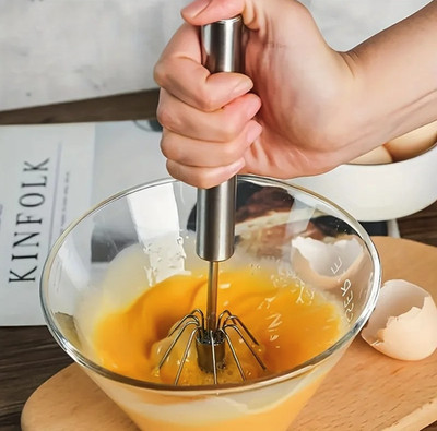 1pc Stainless Steel Semi Automatic Egg Beater Hand Push Mixer - NEW
