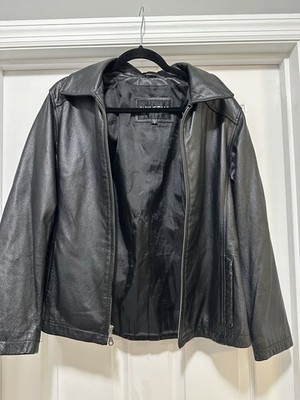 Wilsons Women's Black Leather Collared Full Zip Jacket Size S Long Sleeve