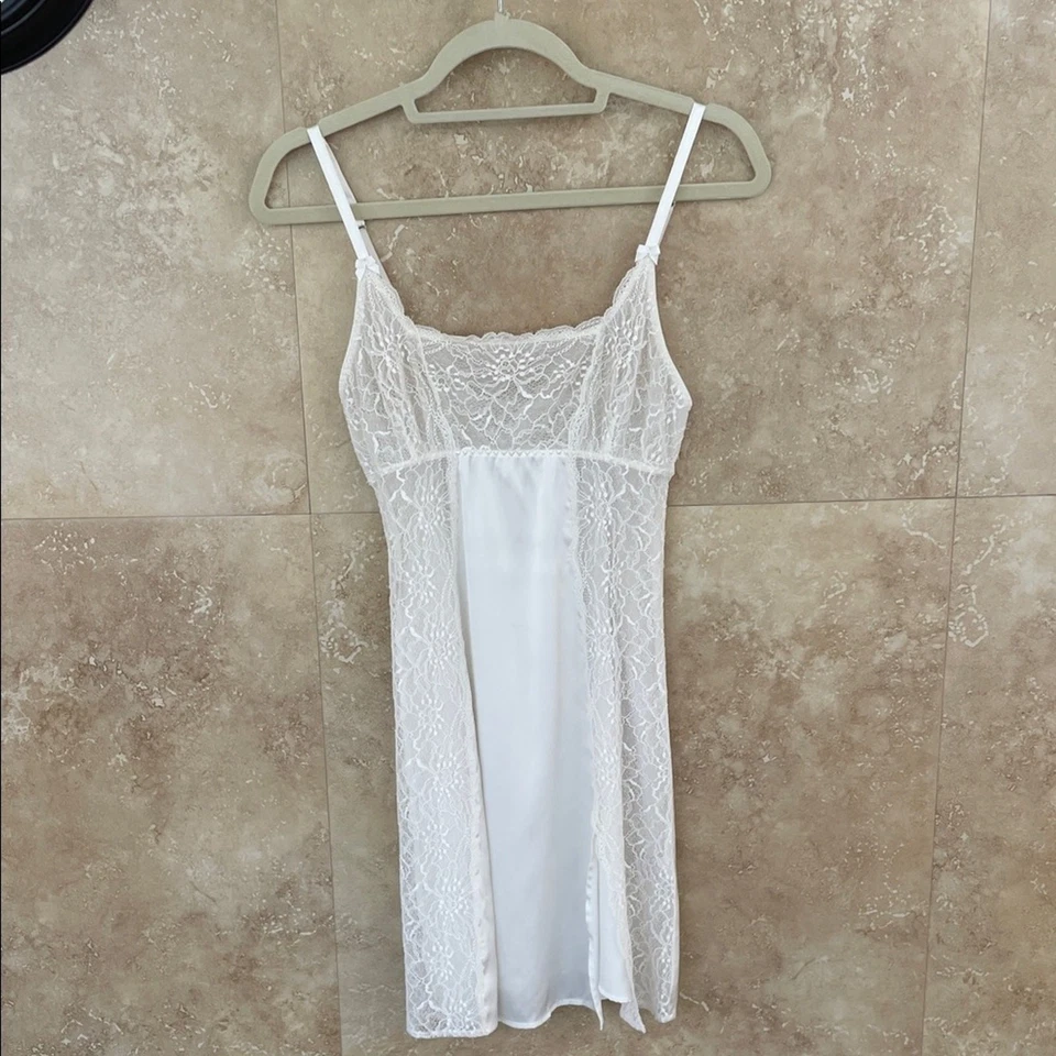 NK iMODE Marfil Encaje Chemise Vestido Sin Mangas S Satinado Look Lencería Nupcial Mujeres Corto Foto 2 de 4