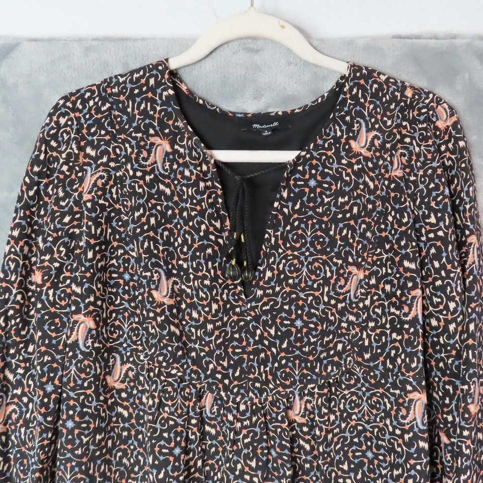 Vestido MADEWELL Mujer 8 Negro Rosa Azul Seda Boho Borla Volantes Dobladillo Forrado Foto 2 de 4