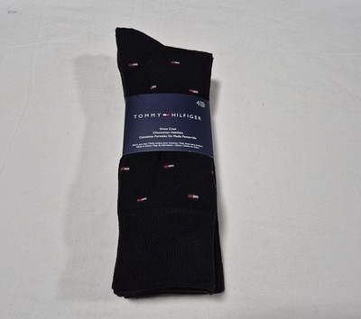 Tommy Hilfiger Mens 4-Pair Men's Dress Crew Socks Black with Flag Logo SZ 7-12