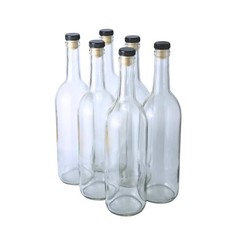 750 Ml Clear Wine Bottles 6 Cognac Corks W/Plastic Tops Pack Bordeaux Storage