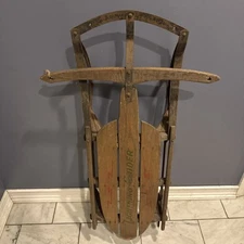 Vintage Wood Sled 41 in Lightning Glider Or Painted Snowman Sled.  Choice 1 Of 2