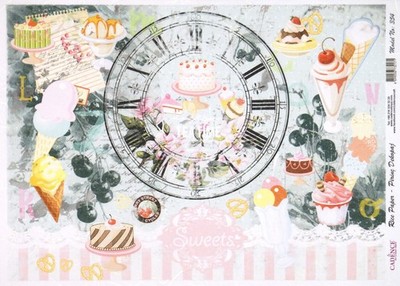 Cadence A4 Reispapier Süßigkeiten Eis Vintage Uhr Decoupage Papier Modell No354