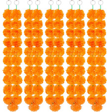 5 Pieces 5 Feet Long Marigold Garland Bulk Light Orange Indian American Wedding