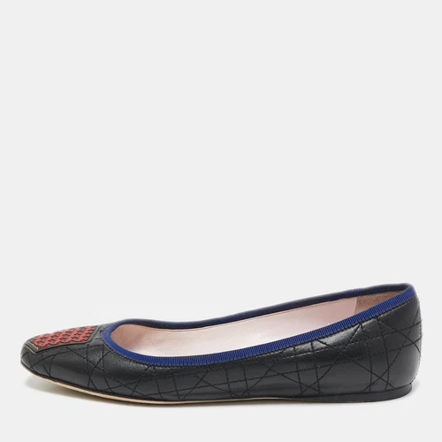 Ballerines Dior noir/rouge cannage cuir et caoutchouc gomme taille 37