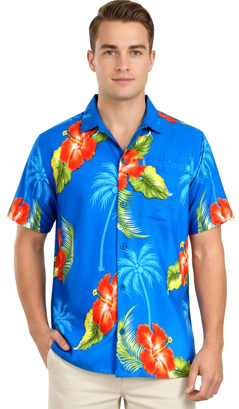 LA LEELA Mens Hawaiian Short Sleeve Button Down Shirts XXL Floral, Blue