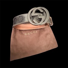 Authentic Gucci Black Imprime Monogram Leather Interlocking G Buckle Belt 90/36