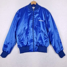 Vintage Holloway Satin Bomber Jacket XL Blue Micro Center Rockabilly Retro