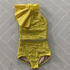 Weissman Yellow Sequin Dance Costume with Shoulder Detail Girl  s Size XS