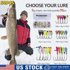 Ice Fishing Jigs Kit Glow in The Dark Fishing Gear Lures Ice Jig Head with Box