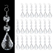 24 Pcs 38mm Clear Crystal Teardrop Pendants with Hook, Chandelier Prisms Repl...