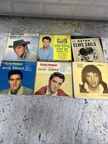 VINTAGE 1950s-70s ELVIS PRESLEY 45rpm PICTURE SLEEVES W/Vinyl Lot Of 6, VG-G🔥