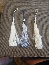 3 Graduation Fabric Craft Tassels Assorted Colors White & Blue/white 8" long 1