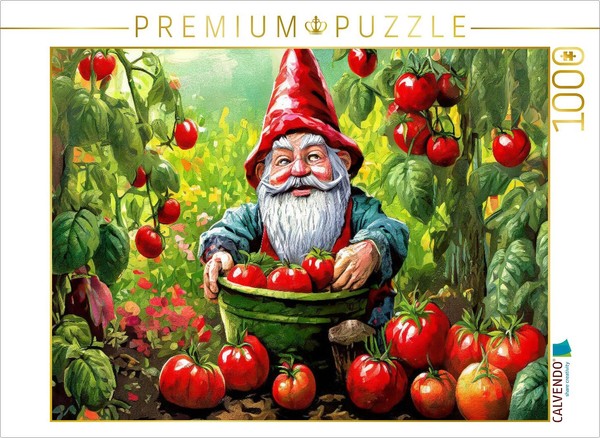 Calvendo Puzzle A Gnome At The Tomato Harvest | 1000 Pieces, Finished Size 25.2-image