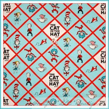 BonEful Fabric FQ Cotton Quilt VTG Dr Seuss Red White Blue Cat in the Hat Stripe
