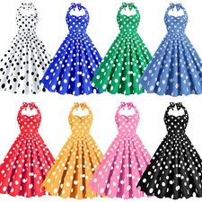 Retro Halter Neck Hot Pink Polka Dot Printing Dress Sleeveless Large Size Dress