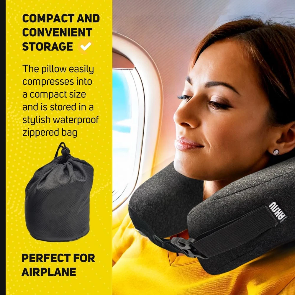 Memory Foam Travel Neck Pillow for Airplanes with Adjustable Support