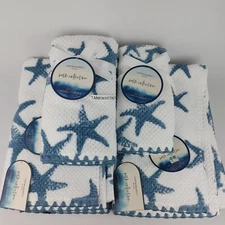 6 Set Cynthia Rowley 2 Bath & 2 Hand & 2 Tip Towels Starfish Coastal White Blue