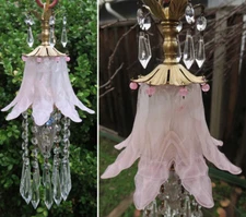 PINK Murano GLASS Snowflake beaded brass tole Lamp Italian beaded opaline prisms