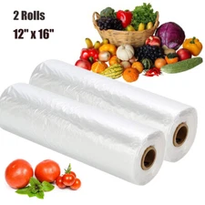2 Rolls 12" x 16" Plastic Produce Bag on a Roll Bread Grocery Food Clear Bags