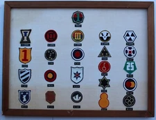 23 REPUBLIC OF KOREA  (ROK) DIVISION PATCHES MOUNTED IN A FRAME