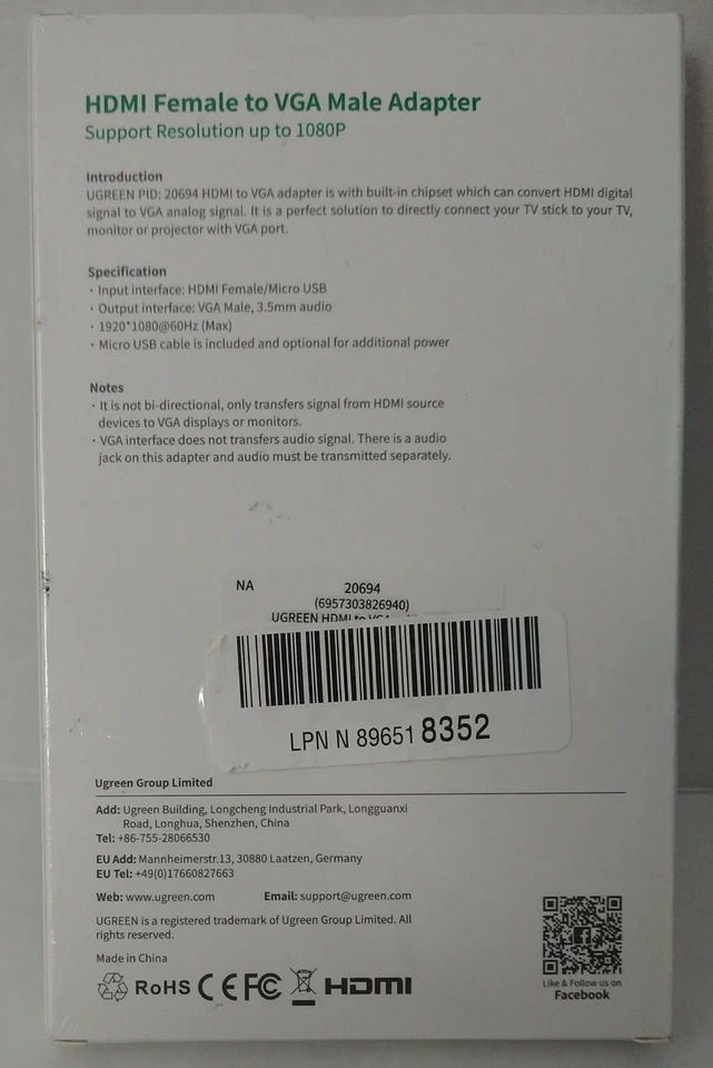 UGREEN 20694 Active HDMI to VGA Adapter with 3.5mm Audio Jack Converter - Image 2 of 2